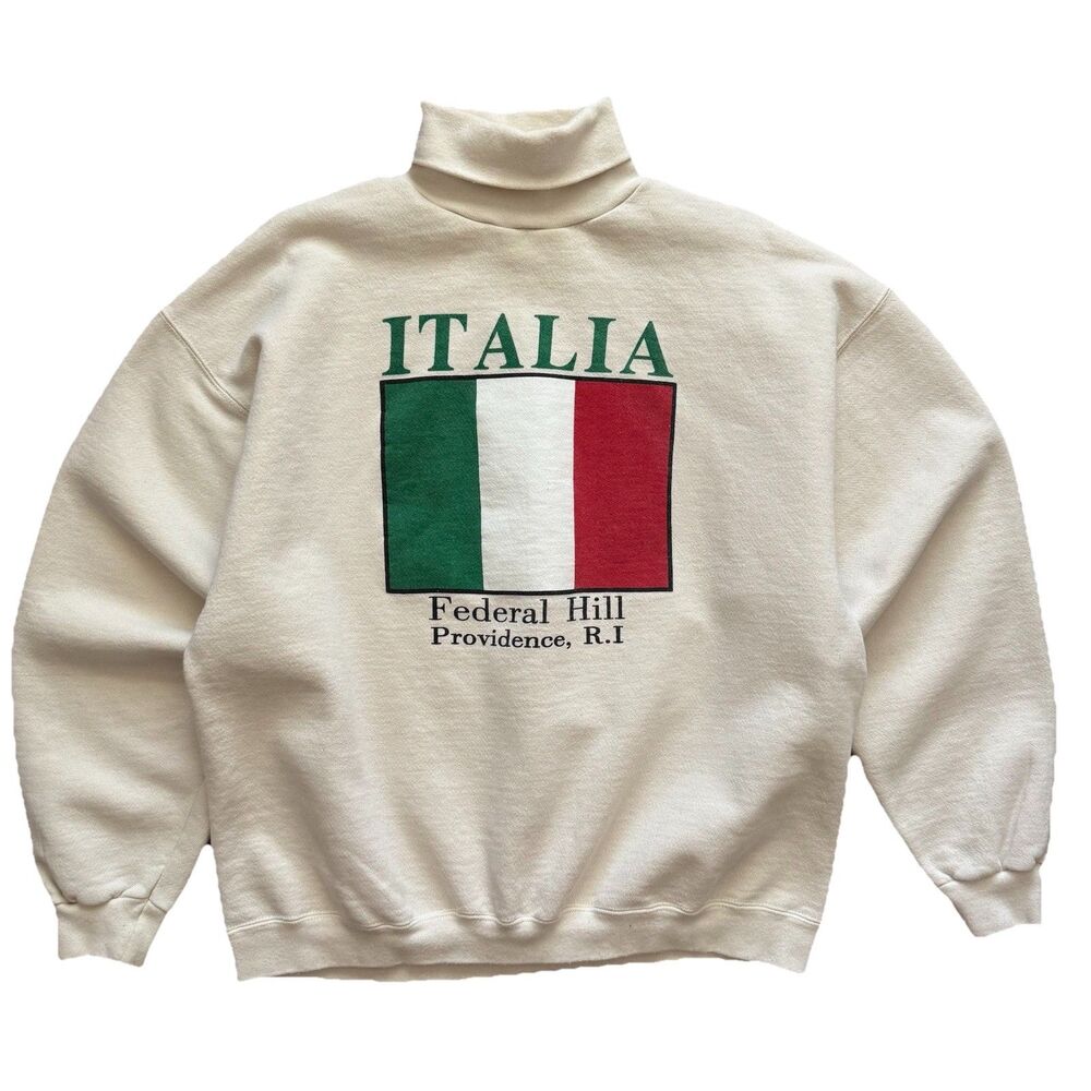 Vintage 90s Italia Federal Hill Providence RI Turtleneck Sweatshirt Sz L Tultex